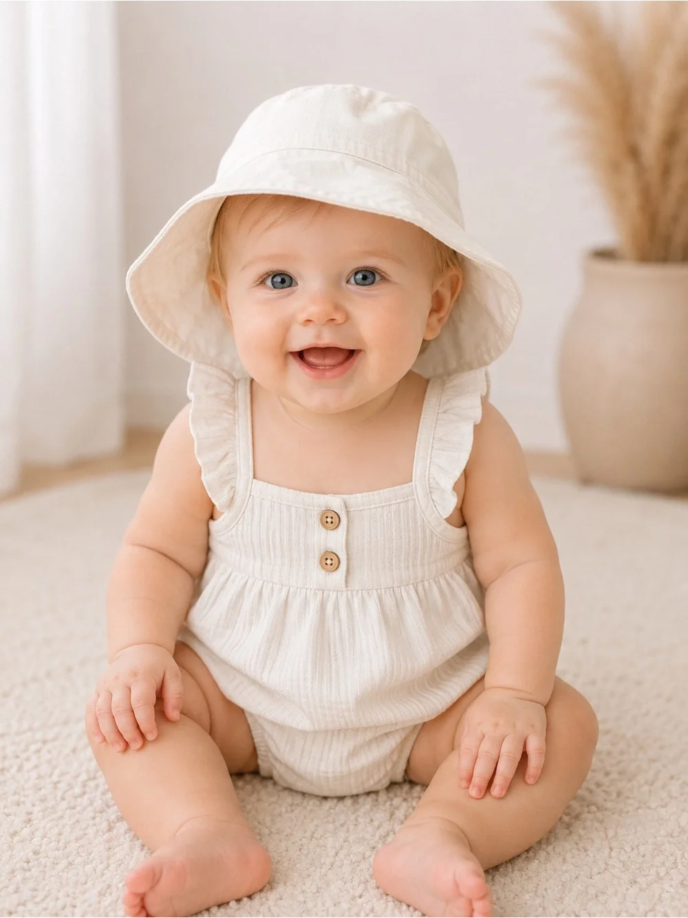 H&M White Cotton Bucket Sun Hat Baby Toddler | Size 18M–2T